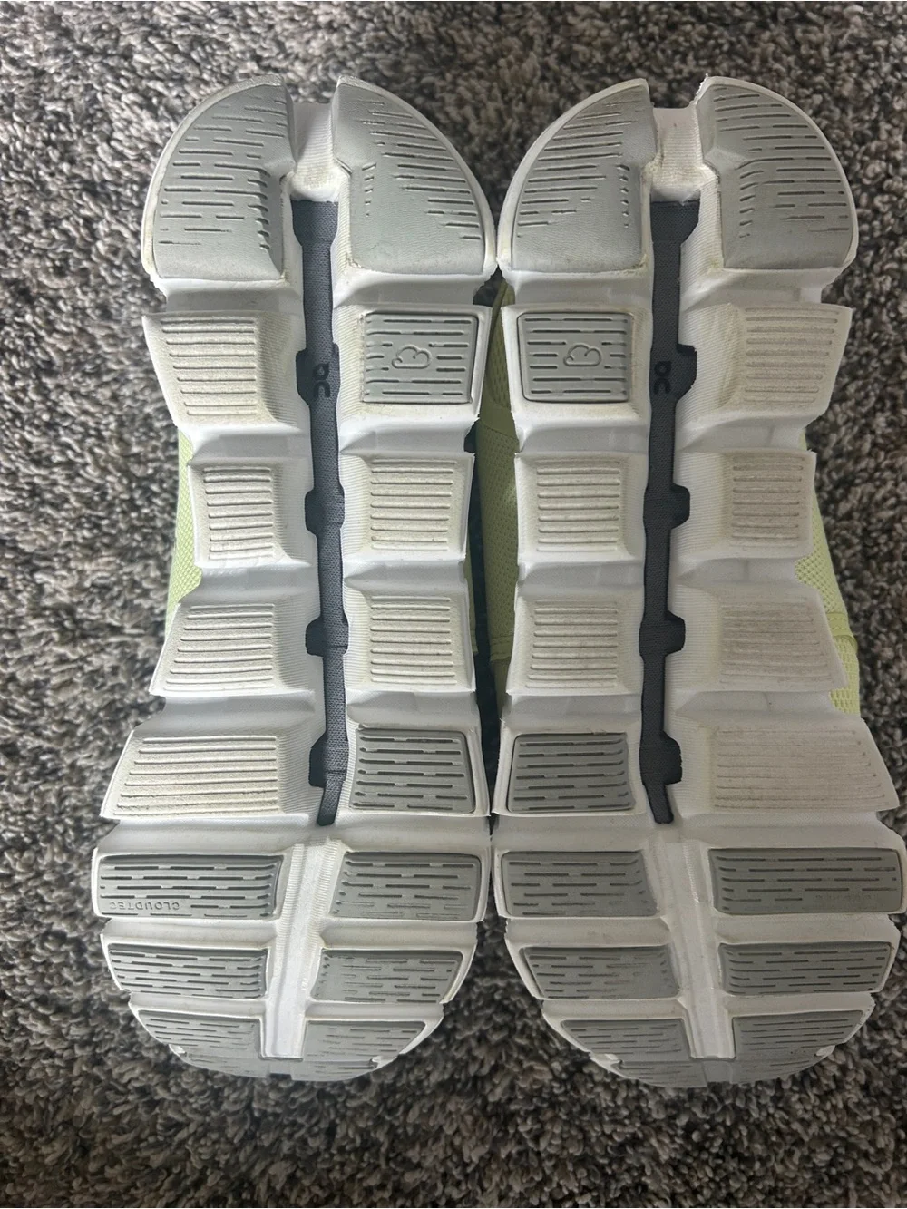 On Running Ladies' neon Yellow and Gray Cloudrunner Sneakers